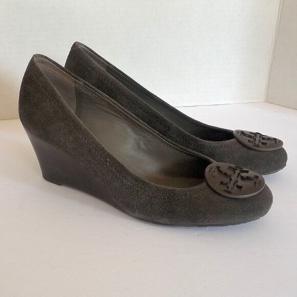 TORY BURCH Size 7.5 Sally Split Suede Wedge Heels Pumps - Picture 7 of 15